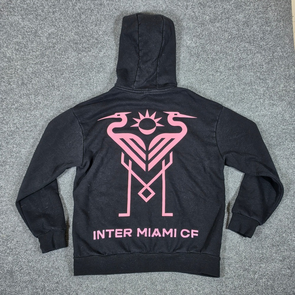 Inter Miami CF Mens Black Pink Heron Logo Pullover Hoodie Size M MLS Soccer